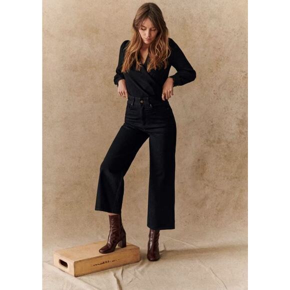 NWT! Sezane Le Crop Denim BLACK/NOIR  SIZE-6 - Picture 1 of 11